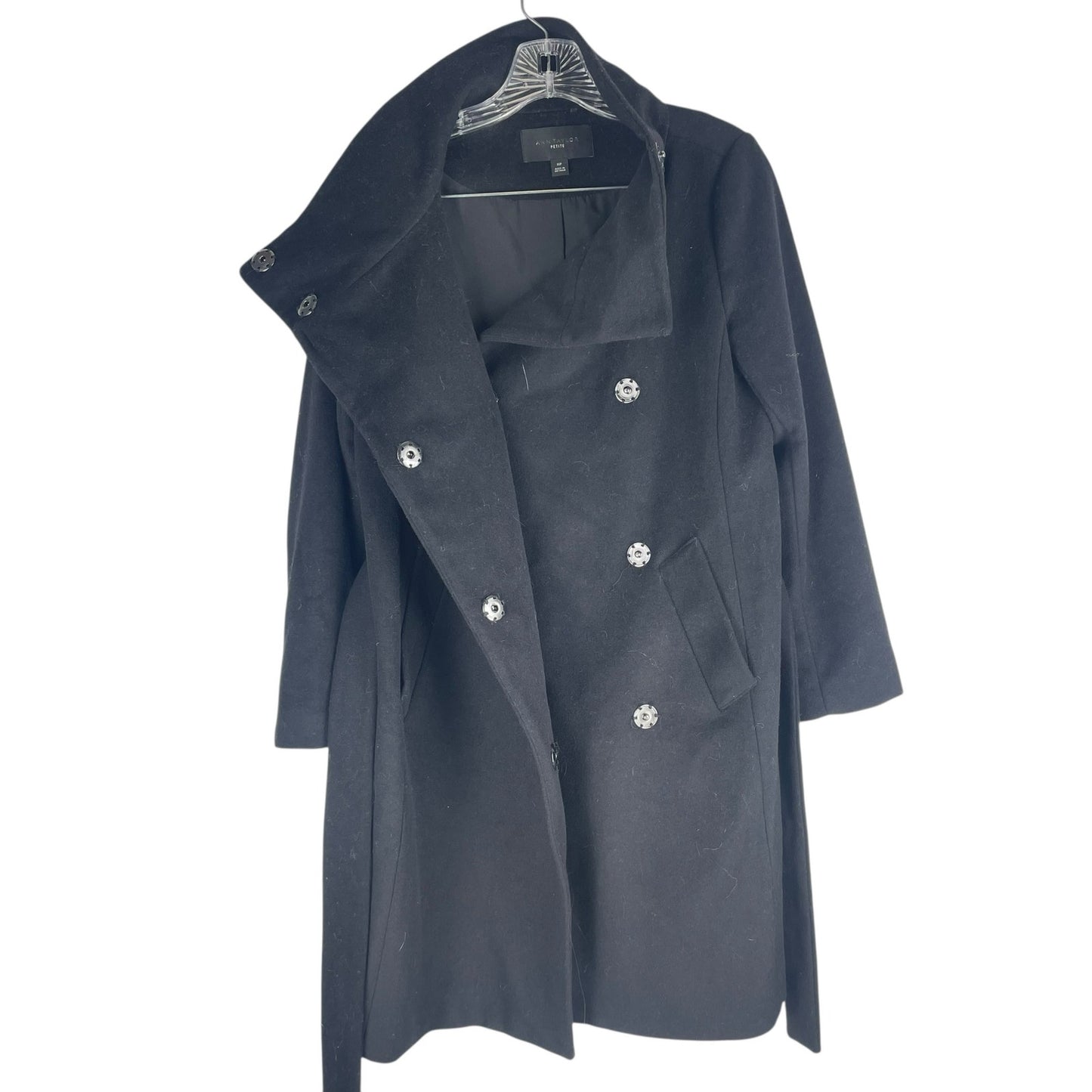 Ann Taylor Funnel Neck Wool Blend Belted Coat Black Size XSP