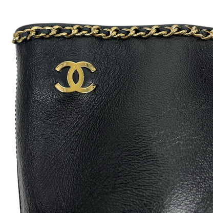 Chanel Coco Mark Logo Cap Toe Chain Short Leather Boots Black Size 39
