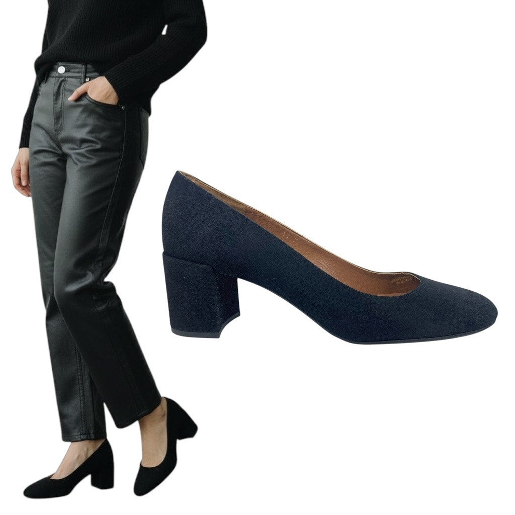 Margaux The Heel Pump in Black Suede Round Toe Block Heel Size 40M/ 9.5