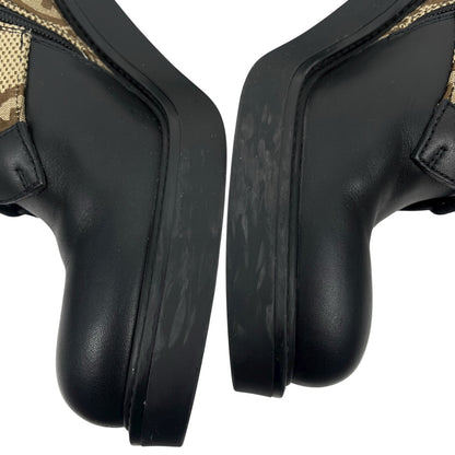 Gucci Flores Calfskin Monogram Double GG Ankle Boots Camel Ebony Size 36