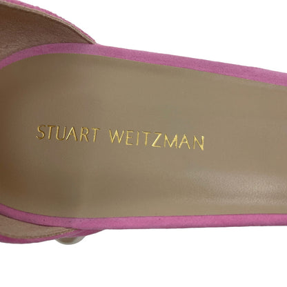 Stuart Weitzman Simple Pearl Heel Suede Sandals Pink Size 9