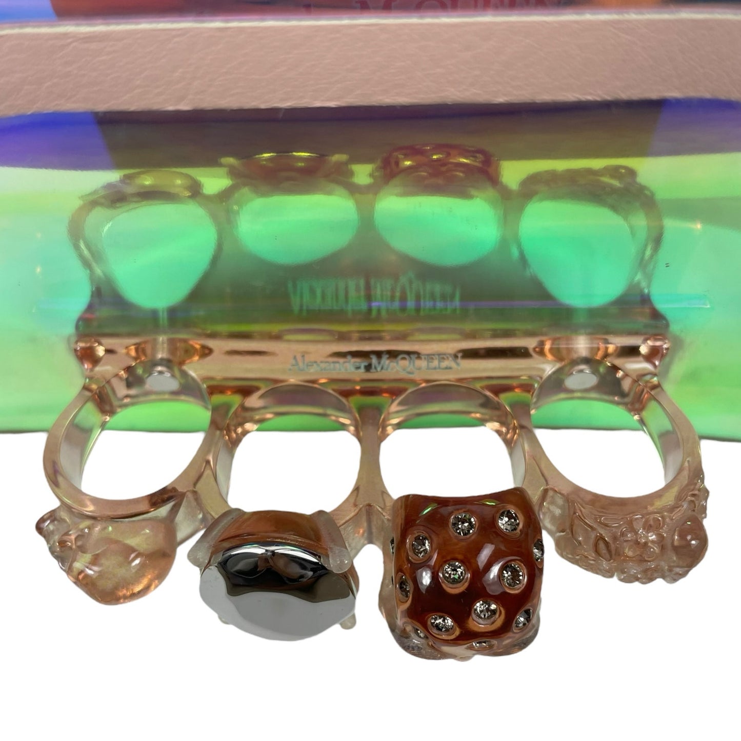 Alexander McQueen Mini Jewelled Crossbody Bag Holographic Pink PVC Leather