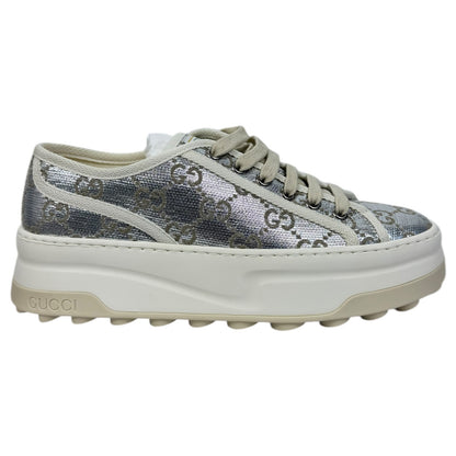 Gucci Tennis 1977 Treck GG Monogram Flatform Sneaker Silver Size 36
