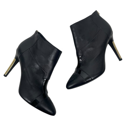Chanel CC Logo Cap Toe Lamb Leather Heel Ankle Boots Black Size 38
