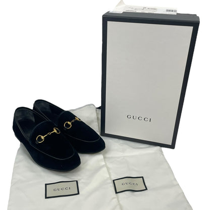 Gucci Jordaan Velvet Slip On Loafer Horsebit Detail Solid Black Size 37