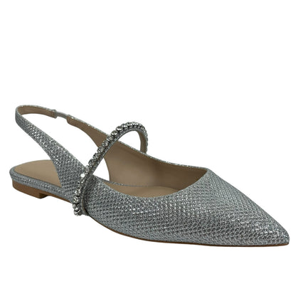 Stuart Weitzman Crystaline Pointed Toe Slingback Flats Silver Size 7