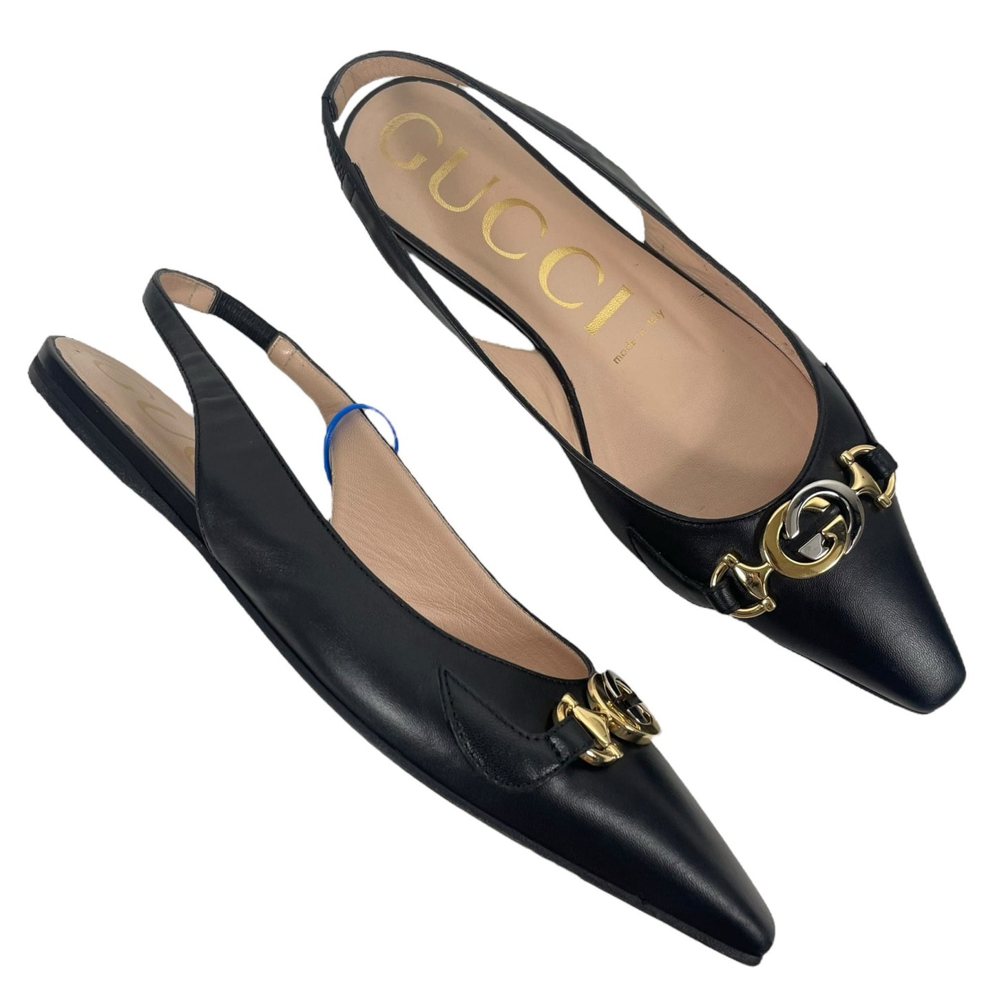 Gucci Zumi GG Interlocking Logo Pointed Toe Slingback Flats Black Size 37