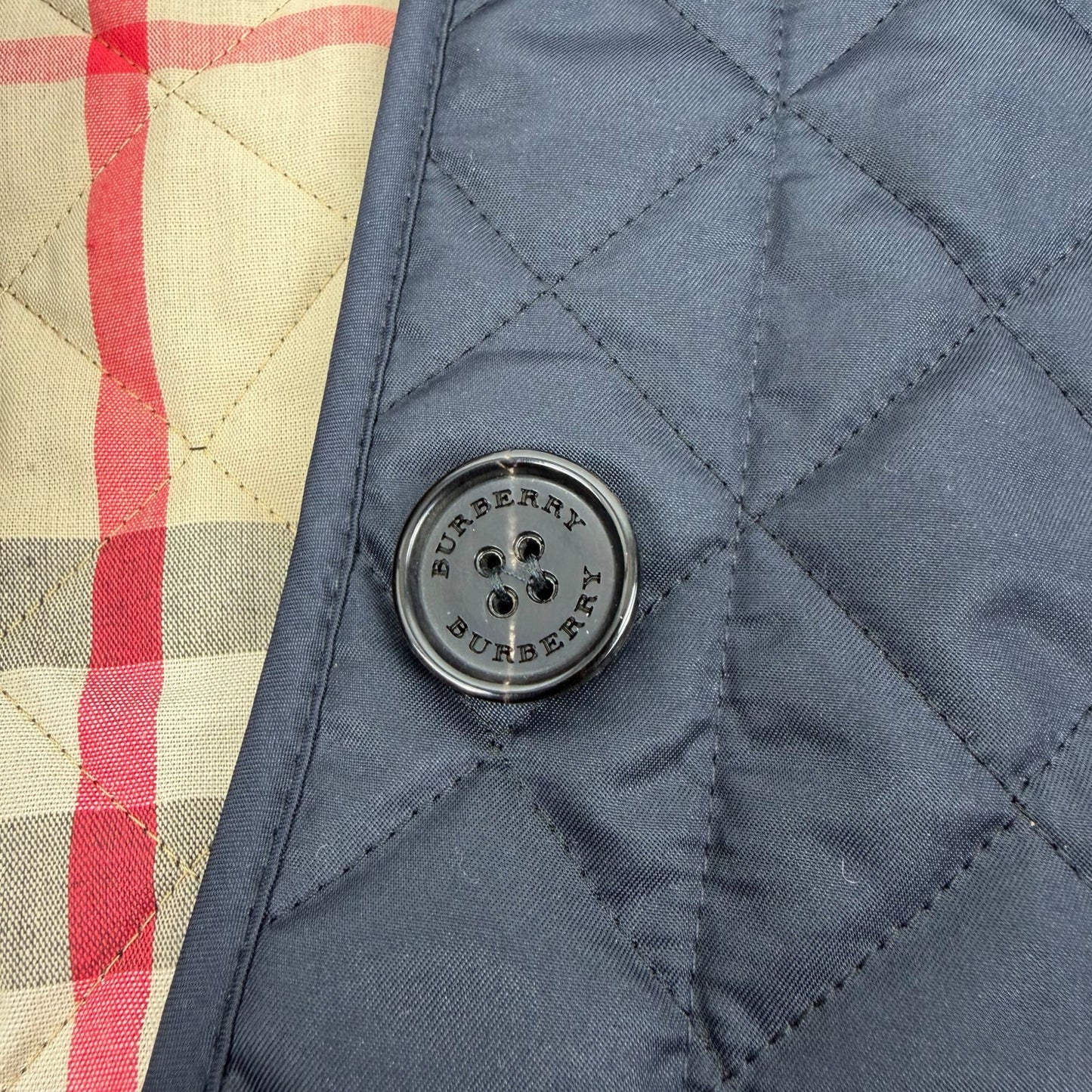 Burberry Ashurst Diamond Quilted Jacket Check Lining Dark Blue Size XS