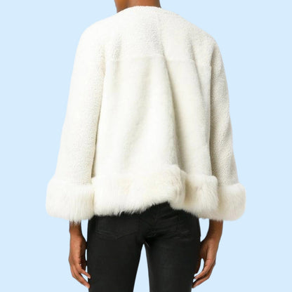 Loro Piana Collarless Fur Jacket White Lambskin Reversible Size 46 Large