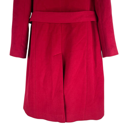 Talbots Wool Blend Belted Long Coat Removable Fur Collar Red Size 6