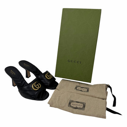 Gucci Nappa Matelasse GG Marmont 75mm Slide Sandal Black Size 37.5