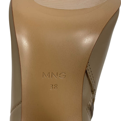 Mango Faux Leather Pointed Toe Heeled Ankle Boots Beige Size 38/ 7.5