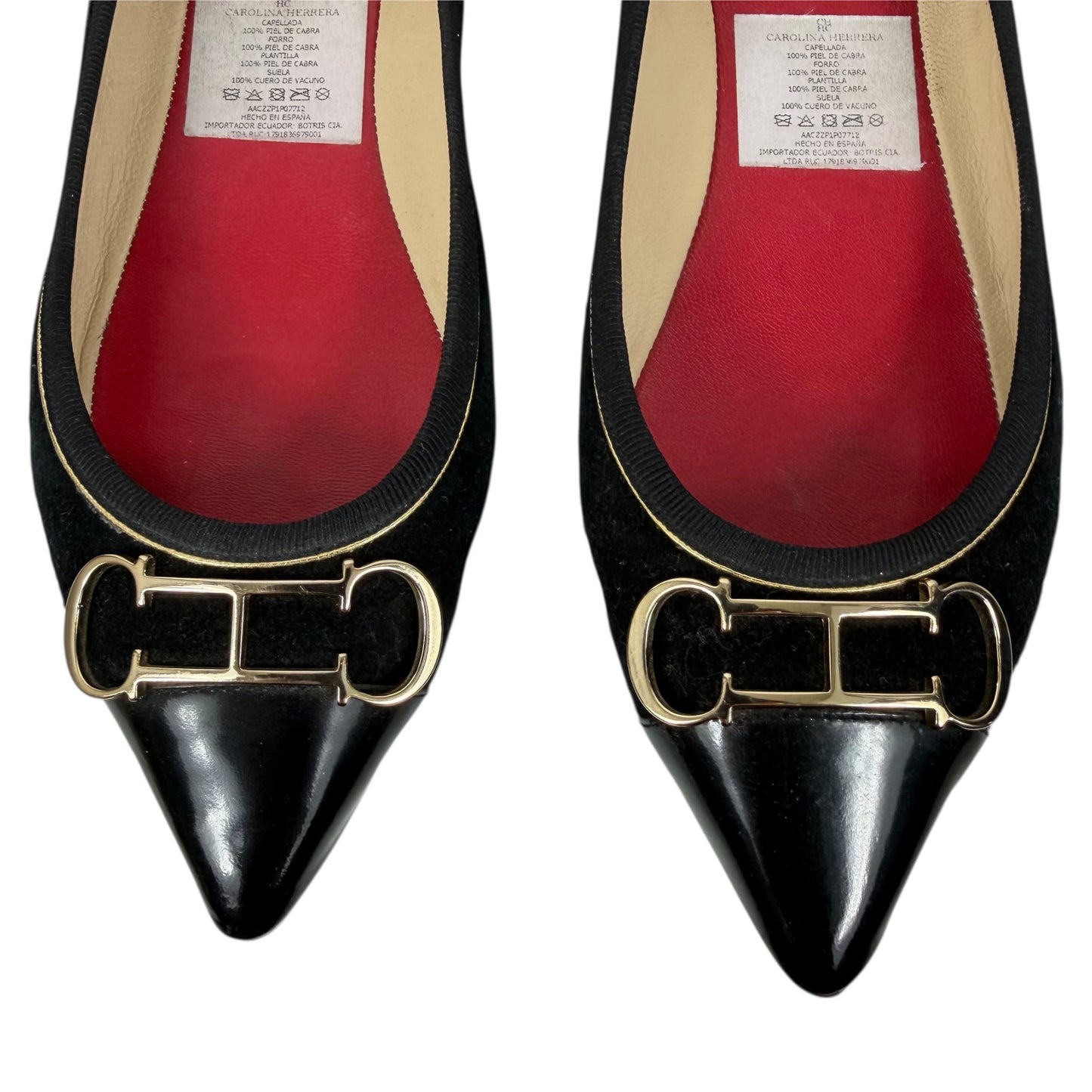 Carolina Herrera Initials Insignia Logo Cap Toe Suede Flats Black Size 36