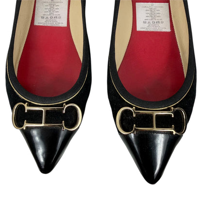 Carolina Herrera Initials Insignia Logo Cap Toe Suede Flats Black Size 36
