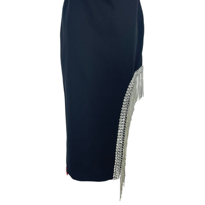 Cinq a Sept Strapless Rhinestone Fringed Sammy Midi Dress Black Size 6