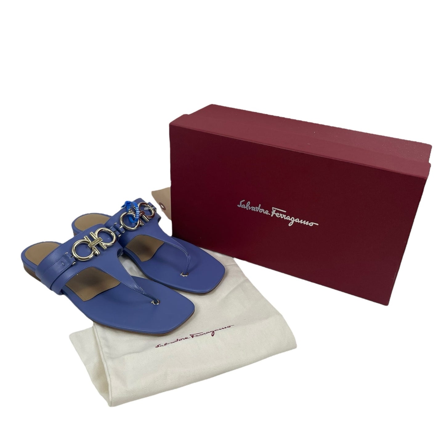 Salvatore Ferragamo Riki Calfskin Gancini Bit Thong Sandals Size 9C