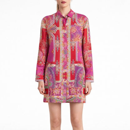 Etro Sardegna Printed Ramie Mini Shirt Dress Pink Size 38/ Size S