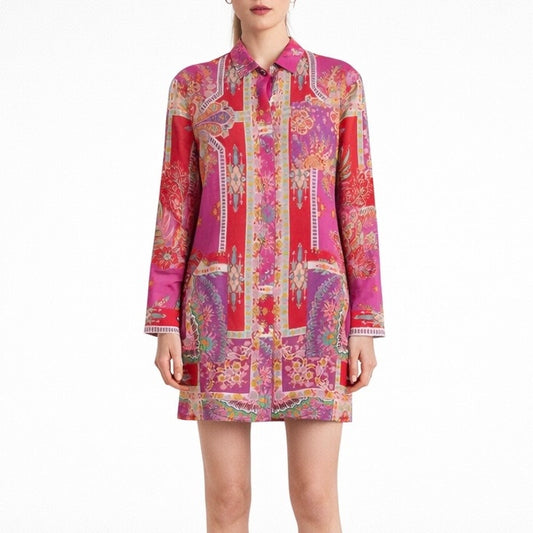 Etro Sardegna Printed Ramie Mini Shirt Dress Pink Size 38/ Size S