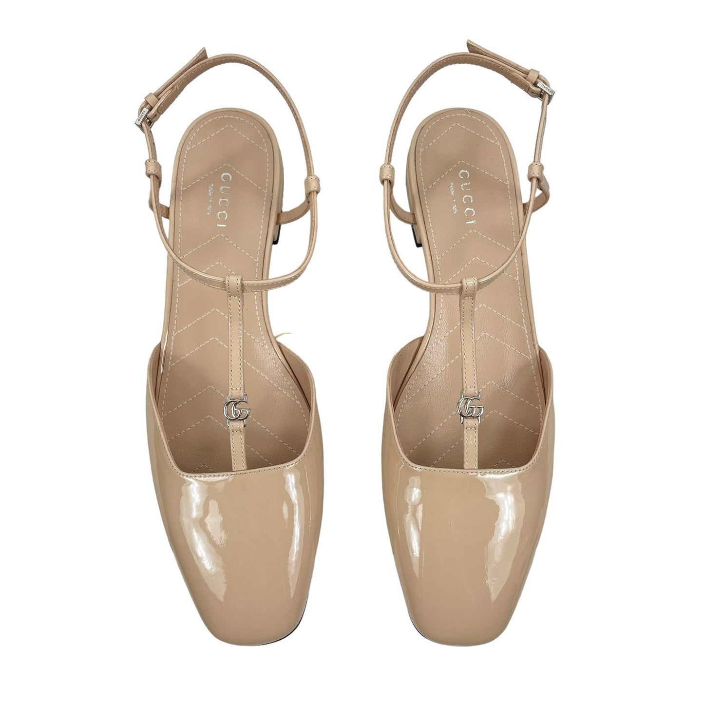 Gucci Double GG T Strap Patent Leather Ballet Flat Skin Rose Size 39.5