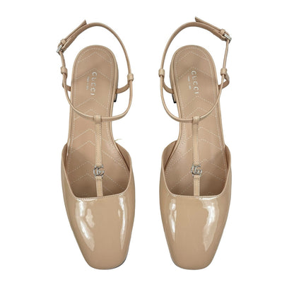 Gucci Double GG T Strap Patent Leather Ballet Flat Skin Rose Size 39.5