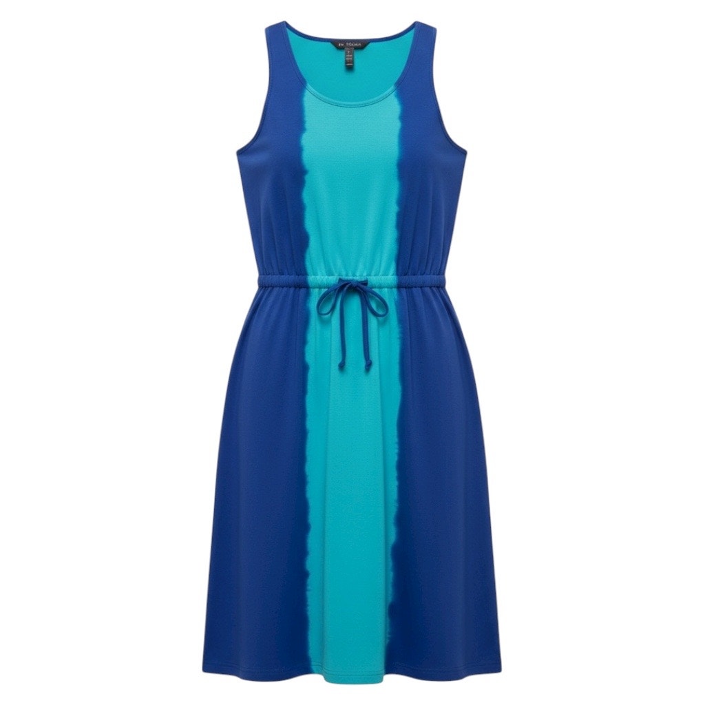 Calvin Klein Tie Dye Scoop Neck Midi Dress Waist Tie Blue Green Size 4