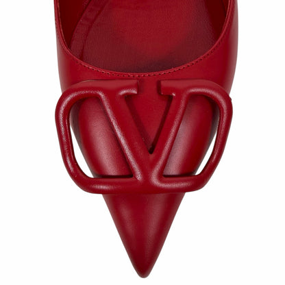 Valentino Garavani Vlogo Pointed Toe Nappa Leather Flats Red Size 36