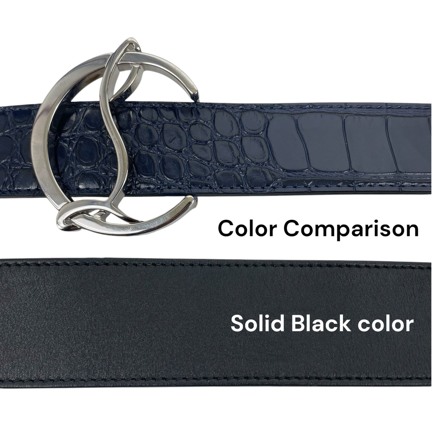 Christian Louboutin CL Logo Crocodile Reversible Leather Belt Blue Size 85/34