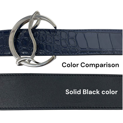 Christian Louboutin CL Logo Crocodile Reversible Leather Belt Blue Size 85/34