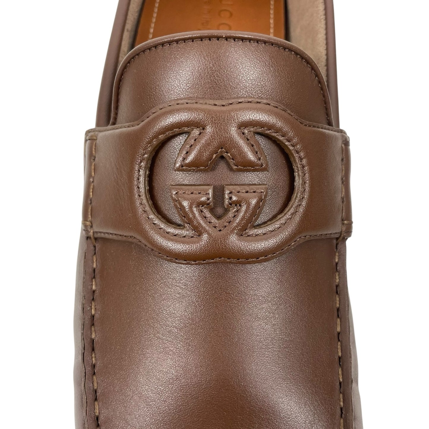 Gucci Interlocking GG Calf Leather Moccasin Driver Loafer Brown Size 13/13.5