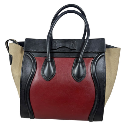 Celine Tricolor Mini Luggage Tote Bag Calf Leather Suede Rust Red Black