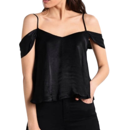 Topshop Cold Shoulder Satin Cami Top Loop Tie Black Size 2