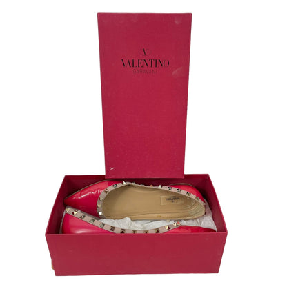 Valentino Garavani Rockstud Two Tone Poined Toe Flats Red Pink Size 40