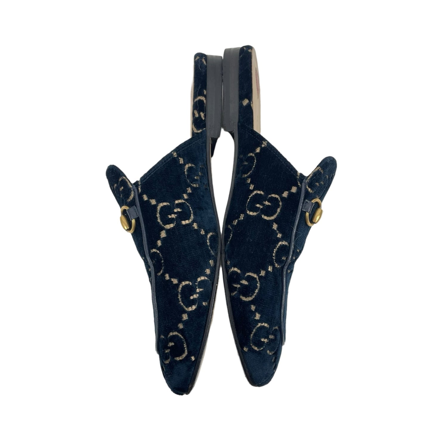 Gucci Princetown Horsebit GG Velvet Slipper Mules Navy Blue Size 38