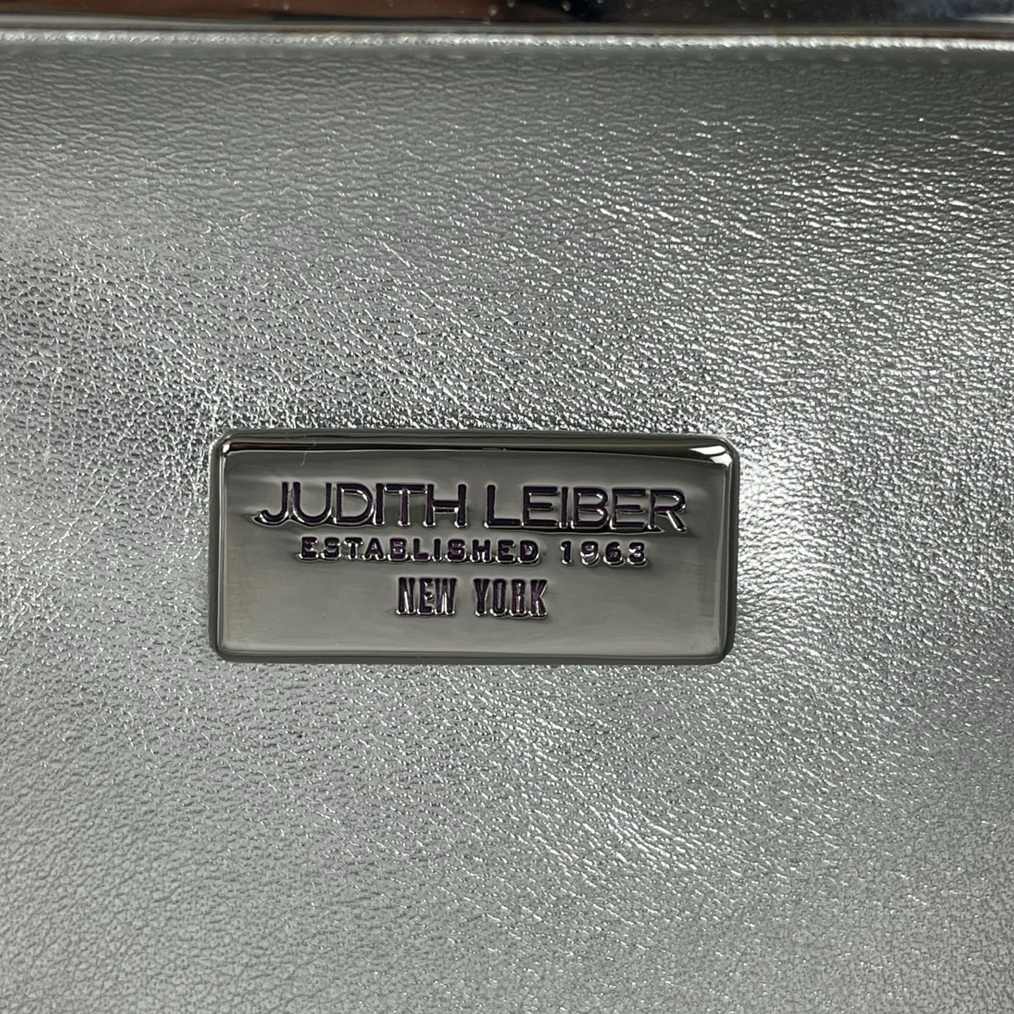 Judith Leiber Crystal Slide Lock Box Minaudiere Clutch Bag Navy Silver