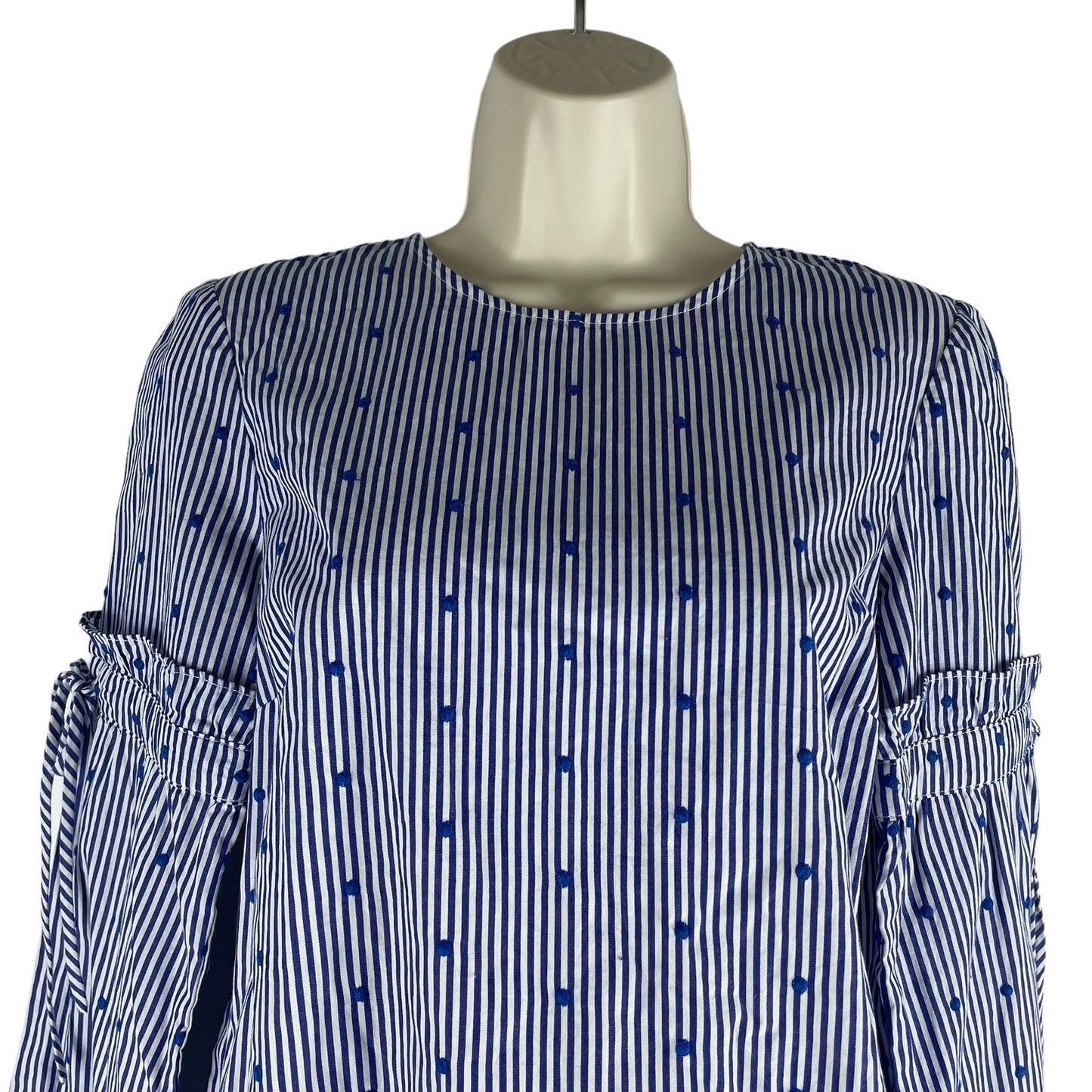 Tanya Taylor Bell Sleeve Dot Embroidery & Stripe Top Martine Blue Size 0