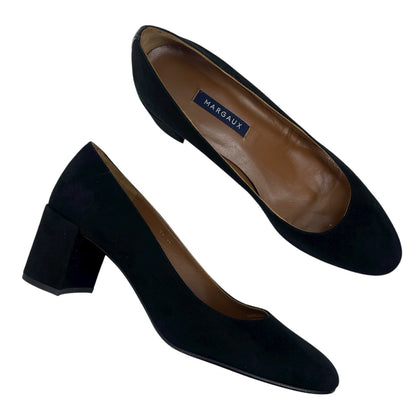 Margaux The Heel Pump in Black Suede Round Toe Block Heel Size 40M/ 9.5