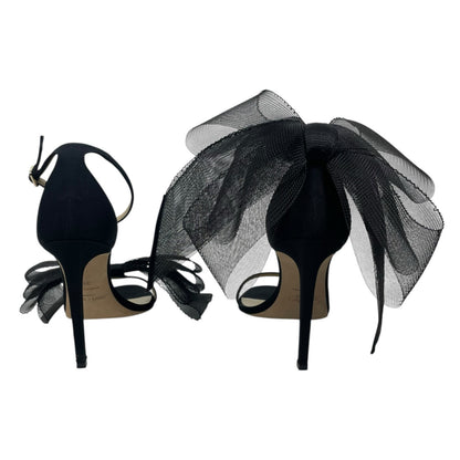 Jimmy Choo Aveline 100 Black Sandal Grosgrain Mesh Fasincator Bow Size 39
