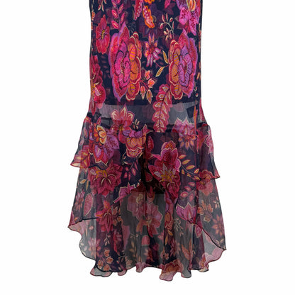 Johnny Was Jade Luxee Floral Silk Ruffle Maxi Dress Petria Pink Size XS