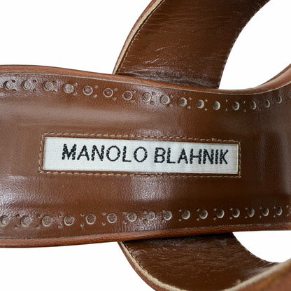 Manolo Blahnik Titubanew Leather Open Toe Mule Sandal Brown Size 37