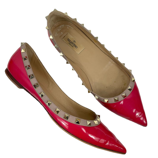 Valentino Garavani Rockstud Two Tone Poined Toe Flats Red Pink Size 40