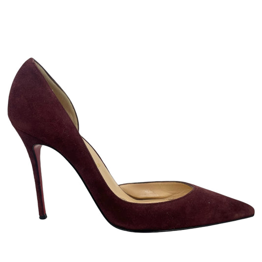 Christian Louboutin Iriza 100mm Half d'Orsay Suede Pump Burgundy Size 38.5