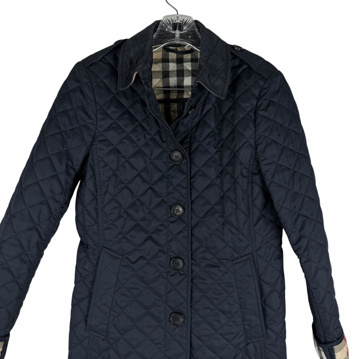 Burberry Ashurst Diamond Quilted Jacket Check Lining Dark Blue Size XS