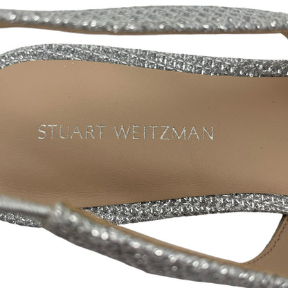 Stuart Weitzman Crystaline Pointed Toe Slingback Flats Silver Size 7