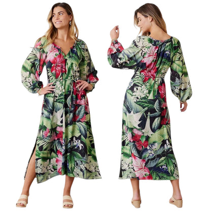 NEW Tommy Bahama Celebration Tropical Floral Maxi Dress Green Size XXS