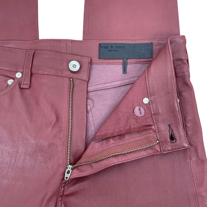 Rag & Bone Nina Lamb Leather High Rise Skinny Ankle Pants Brown Red Size 28