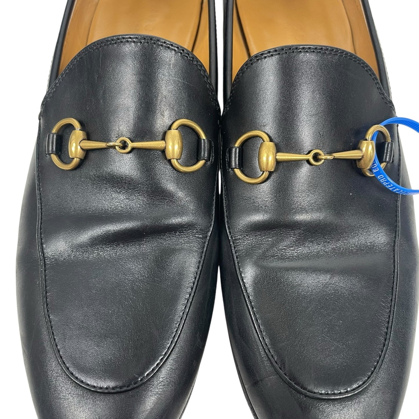Gucci Jordaan Black Leather Loafers Horsebit Round Toe Flat Size 38.5