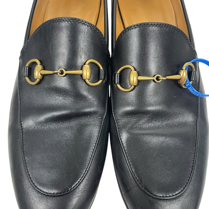 Gucci Jordaan Black Leather Loafers Horsebit Round Toe Flat Size 38.5