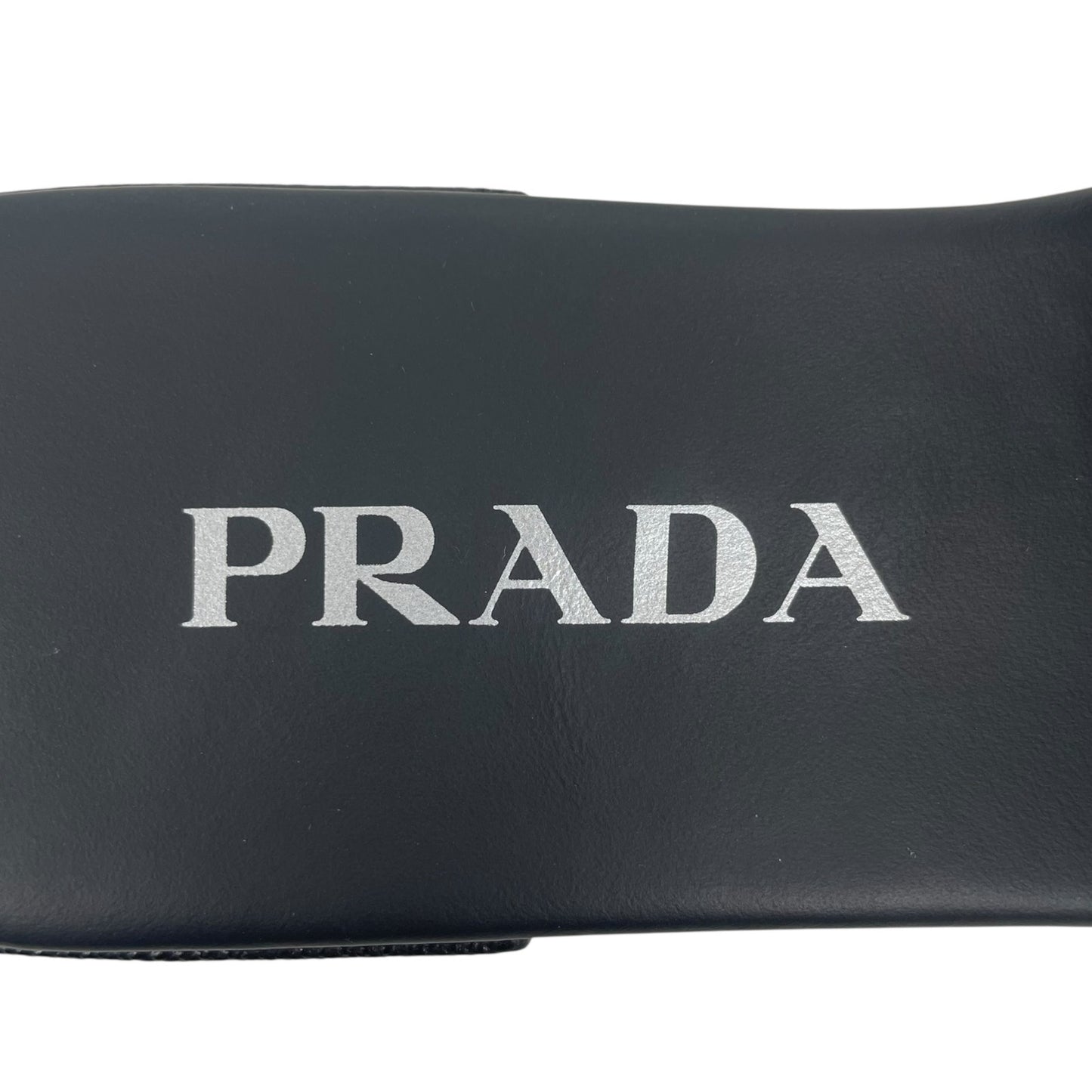 Prada Saffiano Triangle Logo Plaque Slide Flat Sandal Black Size 36.5