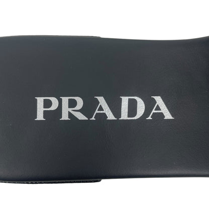 Prada Saffiano Triangle Logo Plaque Slide Flat Sandal Black Size 36.5