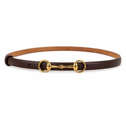 Gucci Horsebit Buckle Thin Belt Brown Leather Gold Buckle Size 95cm/38"